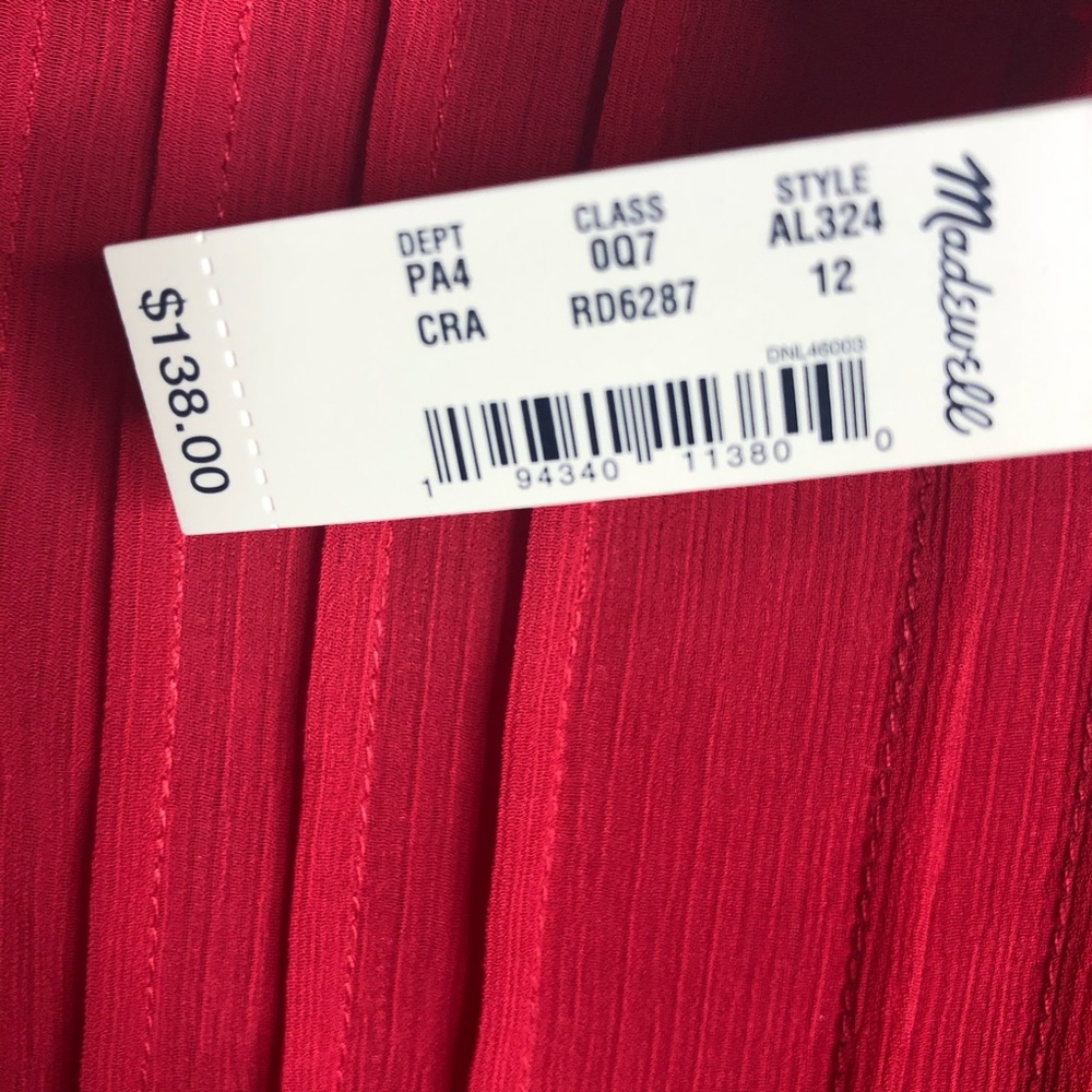 Madewell Pintucked Midi Dress Red Chiffon 12 - Picture 6 of 7